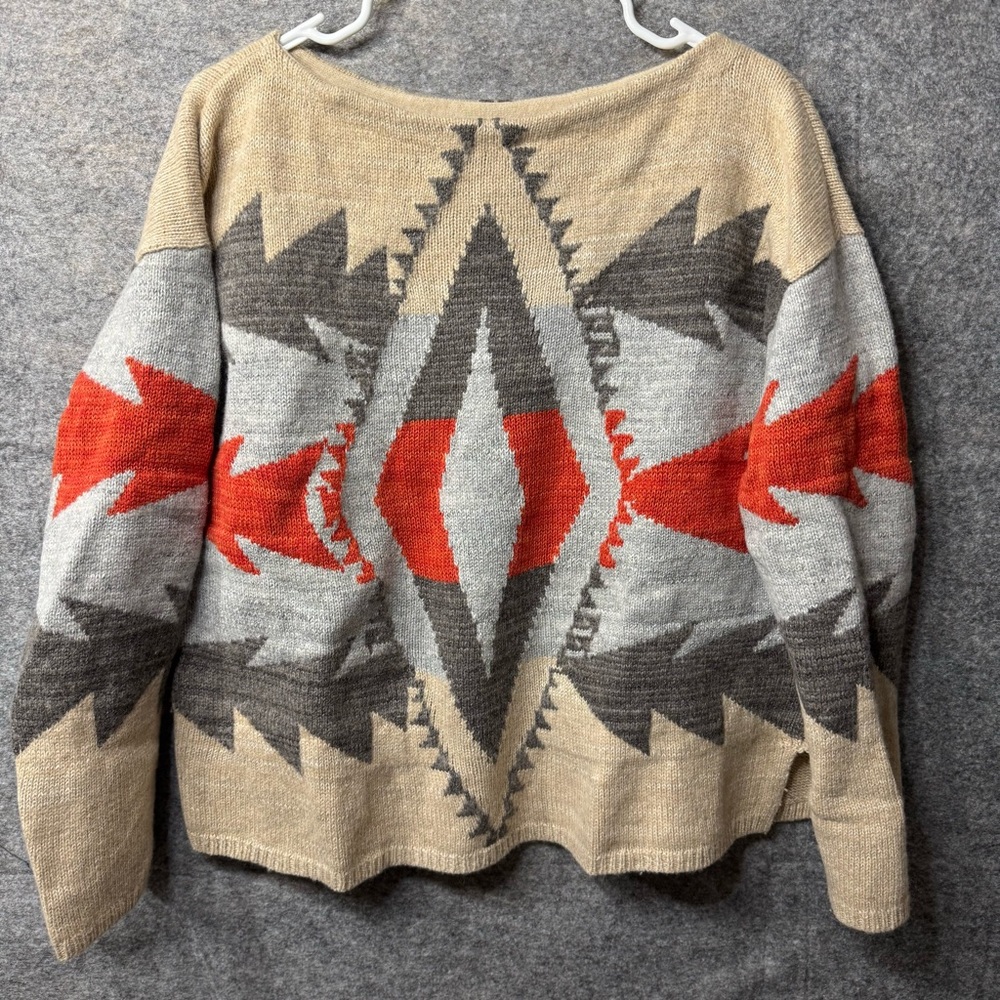 Lauren Ralph Lauren Southwest Sweater Petite Medium Lambswool Cotton Aztec